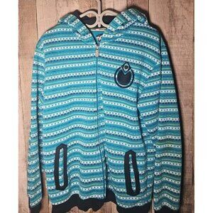 NOMIS Men's Hoodie Turqouise AOP Print full zip Hooded Sweatshirt Size Medium
